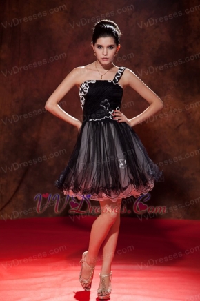 Black One Shoulder Mini-length Prom Dress Made By Net Knee Length Sexy