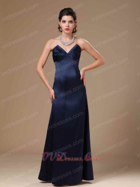 Navy Blue Satin V Cut Out Stylish Formal Evening Gowns For Women