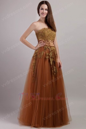 Top Designer Brown Evening Dress With Applique Decorate