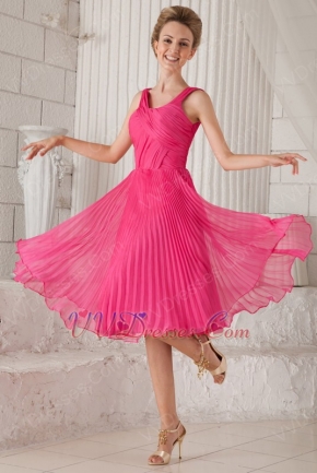 Straps Tea-length Hot Pink Mother Of The Bride Dress