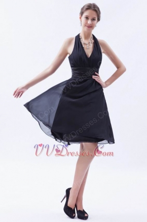 Pretty Black Halter V-neck Ruched Belt Short Prom Dress Styles