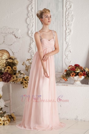 New Coming Straps Empire Waist Pink Chiffon Maternity Prom Dress