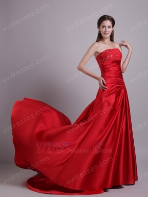 Strapless Wine Red Evening Dress With Embroidery