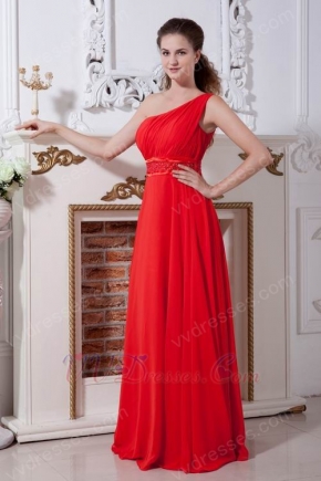 Discount One Shoulder Red Chiffon 2014 Evening Party Dress