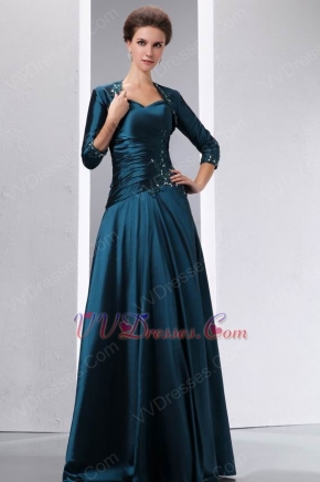 Spaghetti Straps Prussian Blue Bridal Mother Dress With Jacket