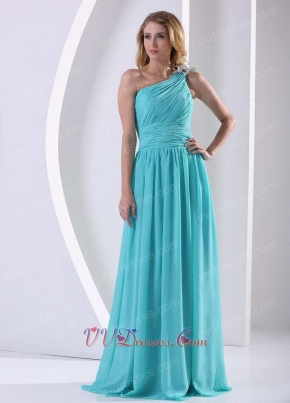 Left Single Strap Floor Length Aque Blue Formal Evening Dress High Quality