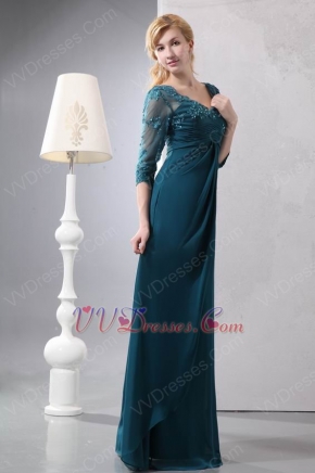 Strong Blue Half Lace Sleeves Mother Of The Bride Dress