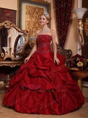 Strapless Floor Length Wine Red Bubble Quinceanera Gown