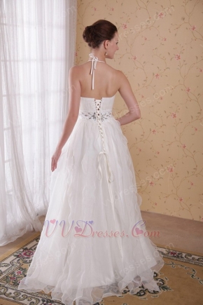 Cheap Maternity White Halter Wedding Dress With Rhinestones