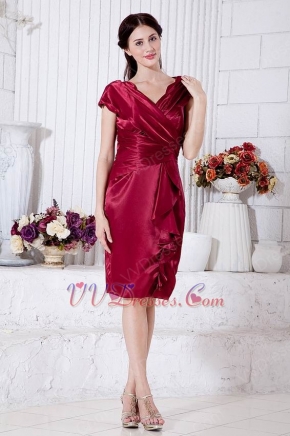 Super Hot V Neckline Wine Red Prom Dress With Ruffled Drap