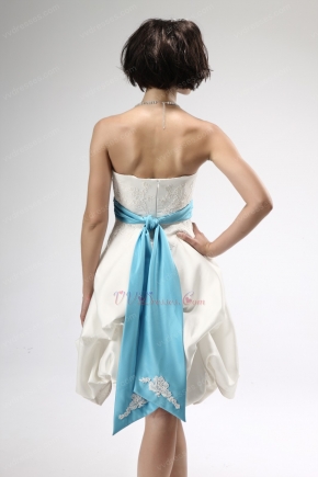 Cute Short Summer Wedding Dress With Teal Sash For Beach