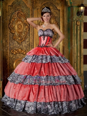 Zebra And Orange Pink Layers Quinceanera Dress Discount