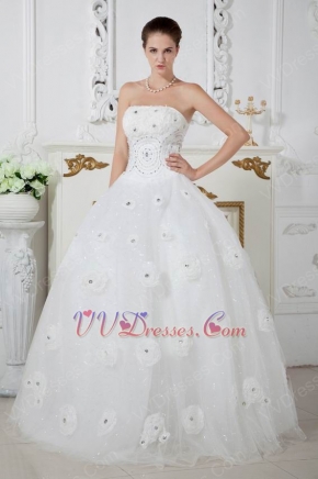 Strapless Flowers Crystal Puffy Skirt Wedding Dress On Sale