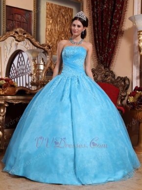 Strapless Pretty Aqua Blue Quinceanera Dress With Appliques