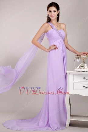 Lavender Chiffon Prom Dress Design With One Shoulder Watteau Skirt