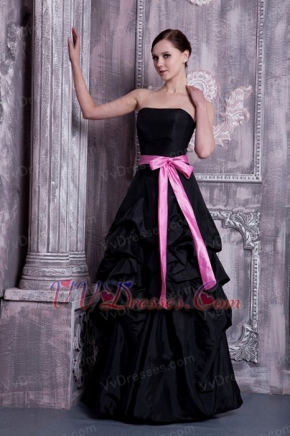 Black Taffeta Skirt And Pink Sash Prom Dress Ready To Wear Inexpensive