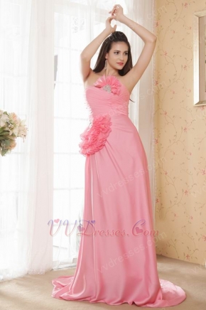 Noble Strapless A-Line Skirt Pink Prom Dress With Fan Design