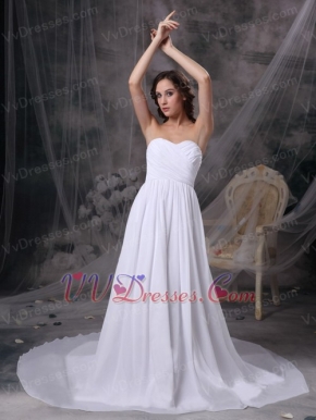 Stylish Sweetheart Court Train White Chiffon Dress For Prom Inexpensive