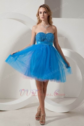 Sweetheart Beaded Blue Graduation Dress For Sale