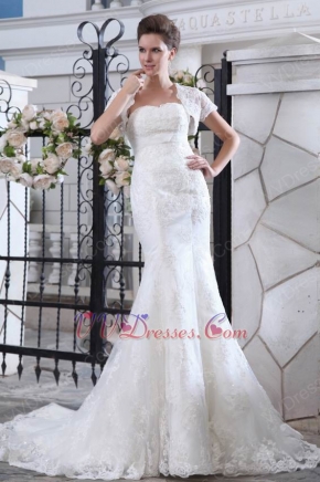 Appliqued Empire Trumpet Ivory Wedding Bridal Dress With Jacket