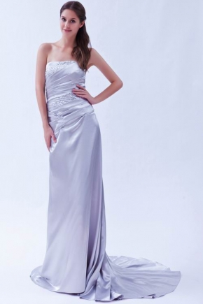 Fashionable Strapless Silver Evening Dress For Cheap