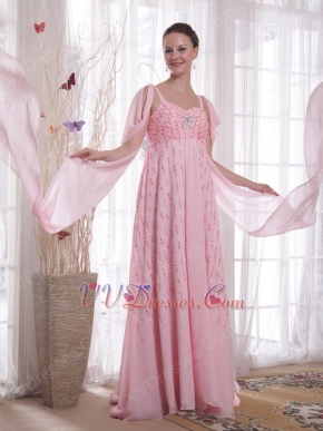 Spaghetti Straps Maternity Pink Prom Dress With Flaring Sequin