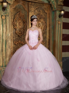 Sweetheart Appliqued Baby Pink 16th Quinceanera Dress