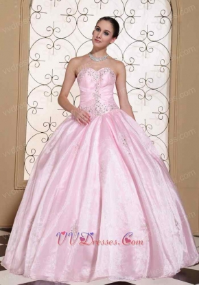 Nymphean Baby Pink Flat Puffy Featured Quinceanera Dress With Slip