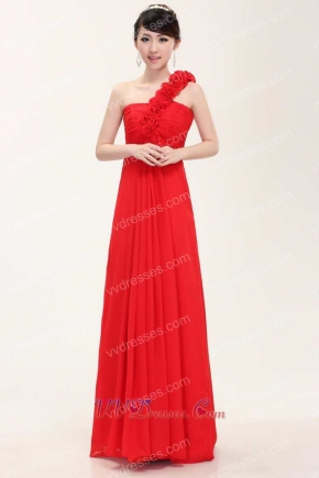 Princess Graduation Dress One Shoulder Rose Strap Red Chiffon