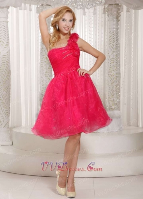 Hand Made Flowers One Shoulder Organza Coral Prom Dress Pretty