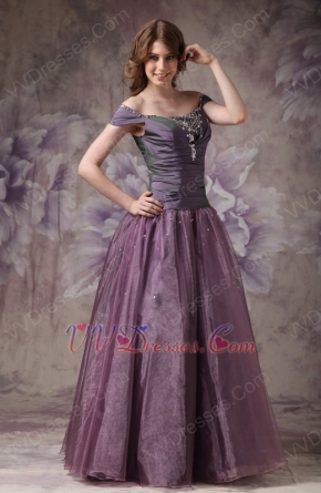 Purple Off The Shoulder Evening Gowns With Beading