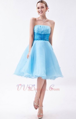 Lovely Strapless Light Blue Knee Length Short Prom Dress