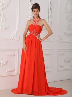 Halter Top 2014 Formal Evening Dress In Orange Red