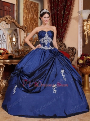 Navy Blue Puffy Floor Length Skirt Evening Ball Gown