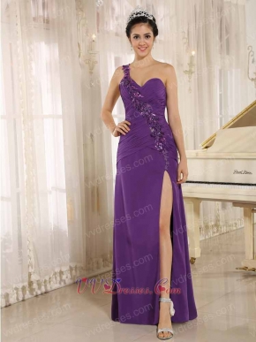 Dark Orchid Slit Evening Dress Sequin Applique From Shoulder To Waist