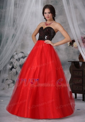 Red and Black Sequins Paillette Princess Prom Dress Cheap Inexpensive