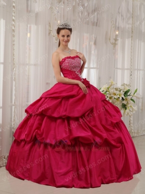 Deep Rose Pink Puffy Skirt Princess Ball Gown Prom Dress