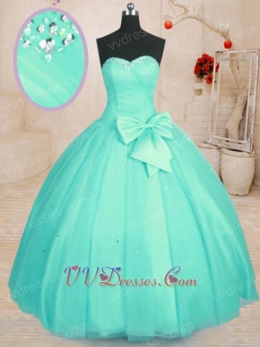 Sweetheart Mint Apple Green Simple Flat Floor Length Mesh Quinceanera Ball Gown