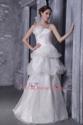 Strapless Ivory Organza Bridal Dress With Handmade Flower