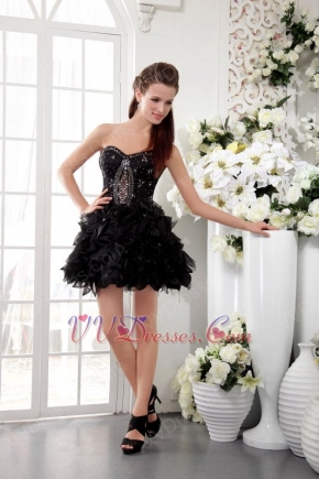 Black Short Organza Beaded Cocktail Dress For Girl