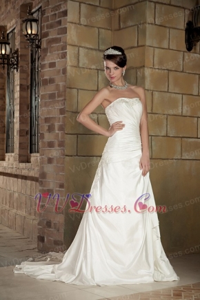 Ivory Strapless A-line Silhouette Wedding Dress Floor Length Style Low Price