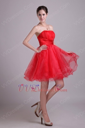 Beaded Strapless Knne Length Red Organza Short Celebrity Dress