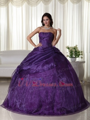 Nice Dark Purple Organza Quinceanera Gown With Embroidery Like Princess