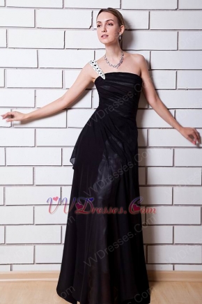 Hot Sell One Shoulder Black Chiffon Skirt Prom Party Dress