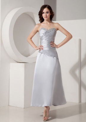 Gray Tea Length Taffeta Mother Of The Bride Dress