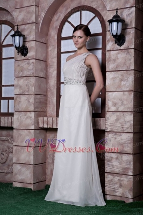 White Empire One Shoulder Chiffon Prom Gowns Dresses 2014 Inexpensive