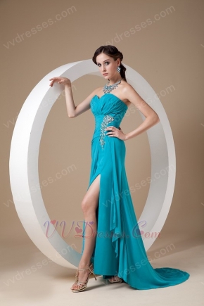 Sweetheart Teal Blue Prom Dress With High Leg Side Split