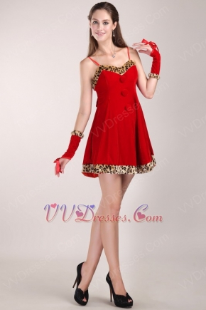 Spaghetti Straps Red Prom Dress With Leopard Print For Christmas