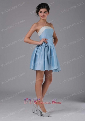 Simple Baby Blue Taffeta Mini-length Homecoming Dress With Ivory Bordure