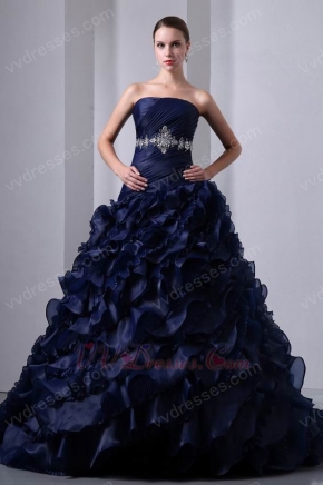 Layers Ruffles Skirt Navy Blue Ball Gown Quinceanera Dress